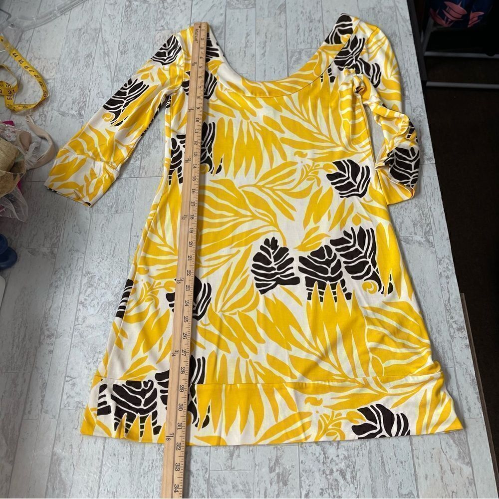 Diane Von Furstenberg Vintage Yellow Scoop Neck Floral Silk Dress Sz 0 - Picture 10 of 15